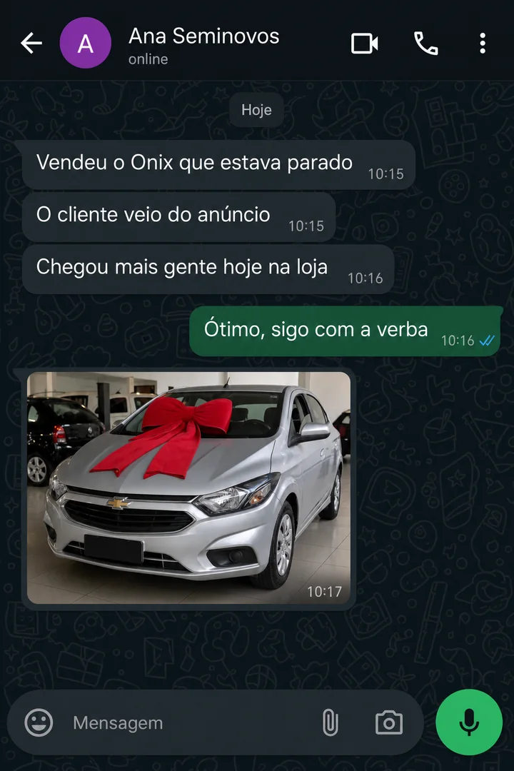 Cliente relatando a venda de um carro que estava parado no estoque