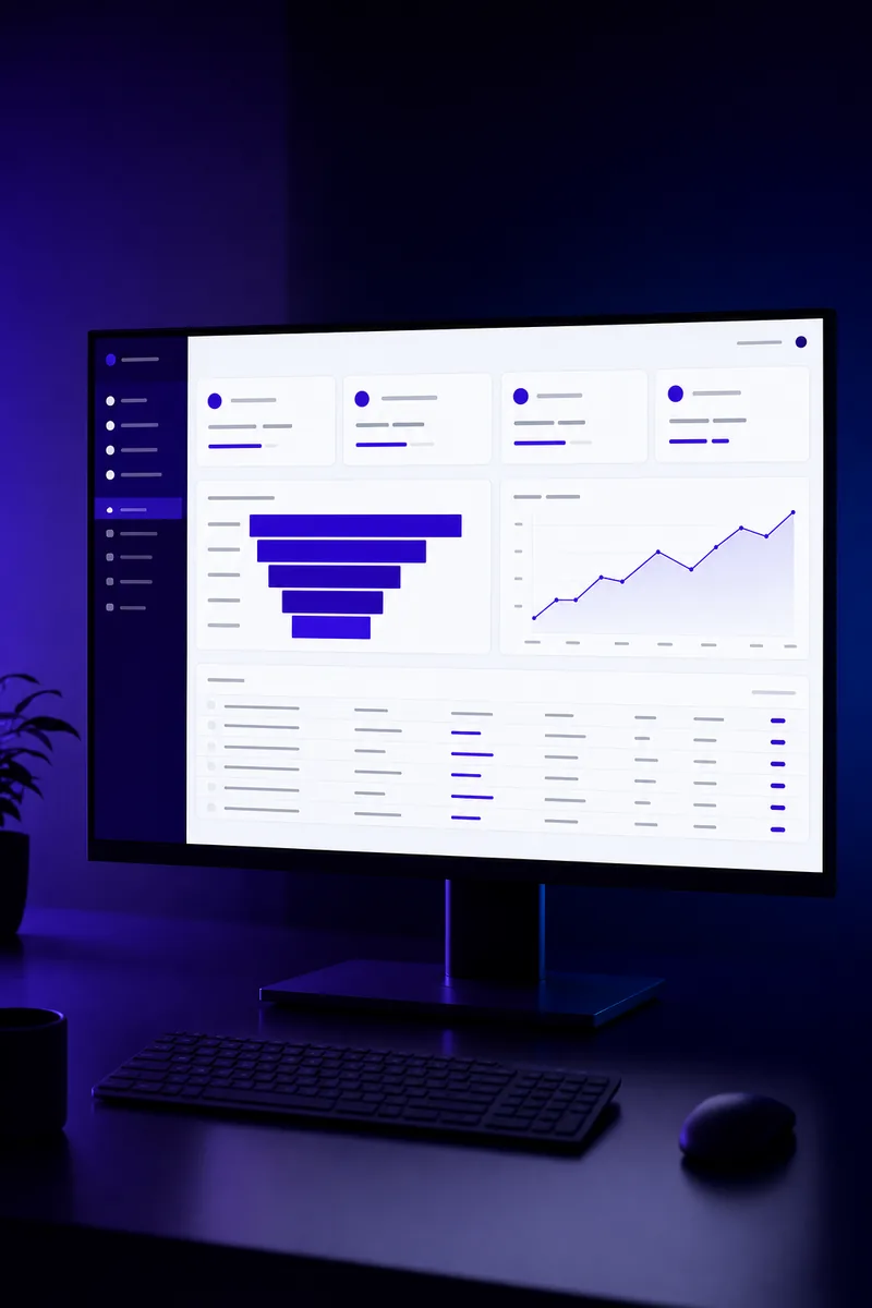 Dashboard de estoque e performance num monitor